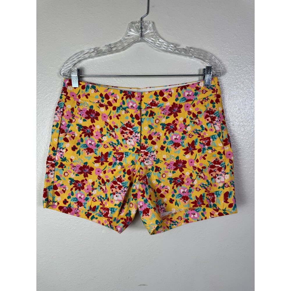 J. Crew Womens Floral Yellow Cotton Shorts Size 4 Whimsical Boho Vacation
